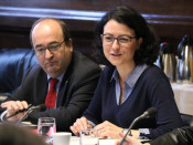 Els diputats del PSC Miquel Iceta i Eva Granados a la reunió amb el president del Parlament i la resta de grups