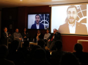 El conseller de Salut, Toni Comín, intervé per videoconferència a l'acte 'La salut no es toca