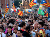 Una imatge de l'avinguda Maria Cristina de Barcelona, a l'acte final unitari per l'1-O