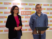 La diputada i número 2 d'ERC Marta Rovira i el secretari general de CCOO de Catalunya, Javier Pacheco