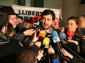 Els consellers destituïts Puig, Comín i Serret després de declarar davant del jutge el 5 d'abril del 2018