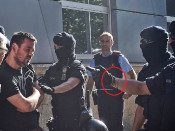 mossos, moso, agent, bandera espanyola, estanquera