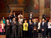 Imatge del nou Govern de la Generalitat de Catalunya durant l'acte de presa de possessió