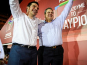 Tsipras celebra amb el líder d'ANEL, Panos Kammenos, la victòria de Syriza