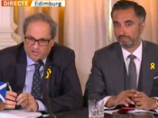 Imatge de la compareixença de Quim Torra i Clara Ponsatí des d'Escòcia