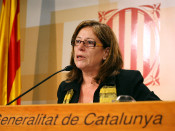 Carme Capdevila compareixent davant els mitjans de comunicació