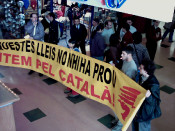 Pancarta 'Amb aquestes lleis no n'hi ha prou. Lluitem pel català'