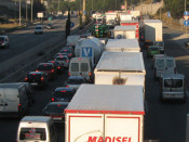 embús, cotxes, autopista, tornada